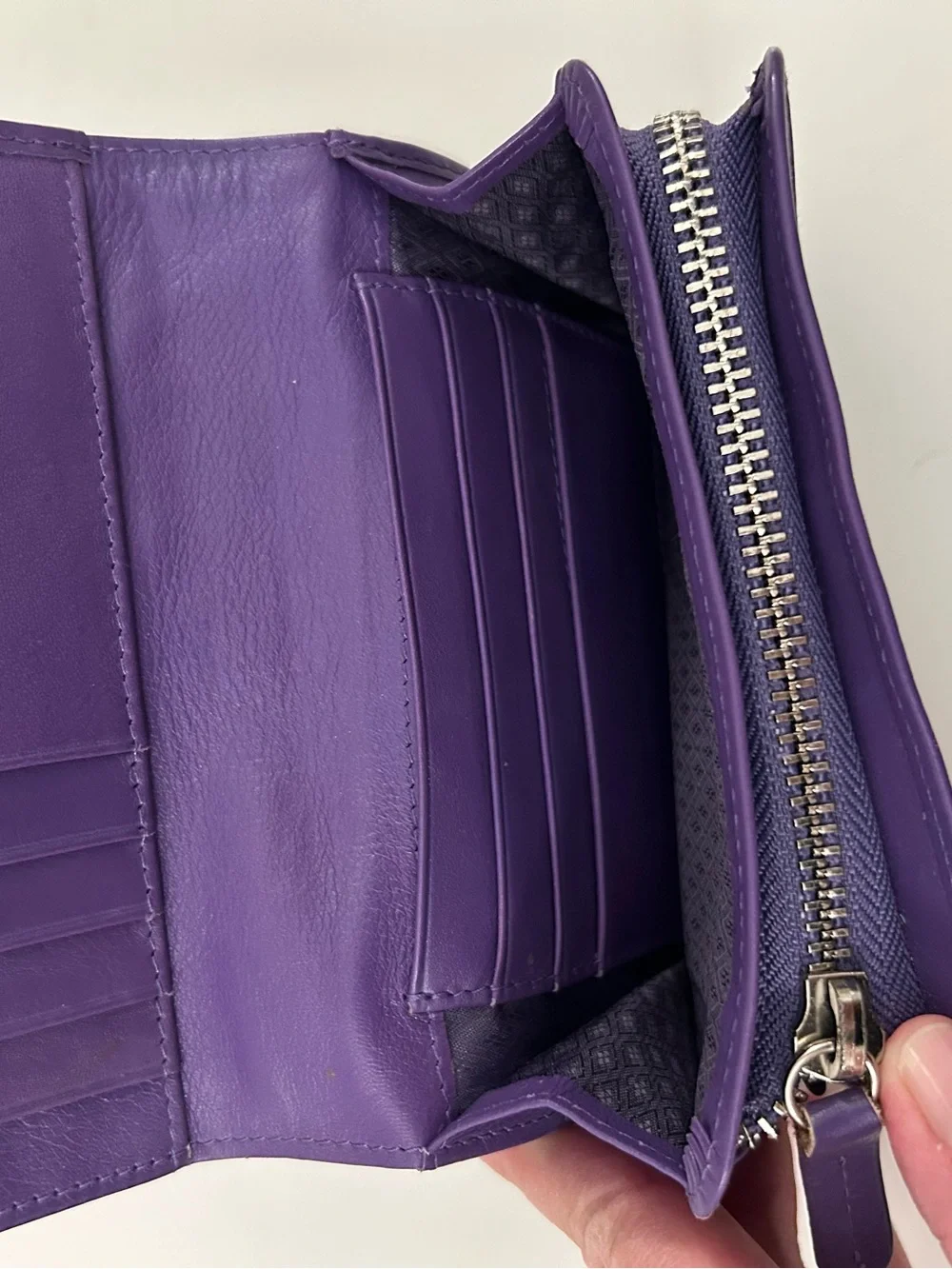 Purple Pleated Genuine Leather Fold Wallet